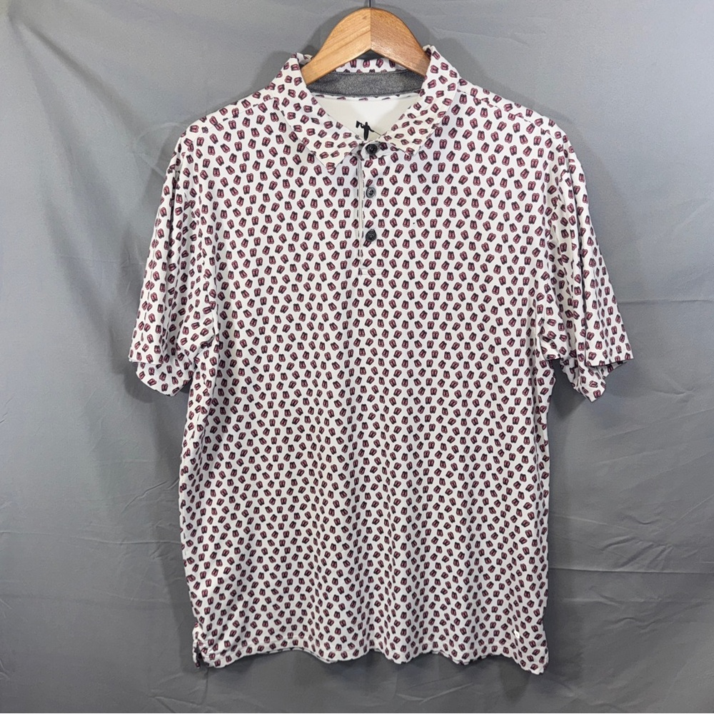 AndersonOrd Polo Shirt Mens Large White Flip Flop Print Performance Golf Stretch